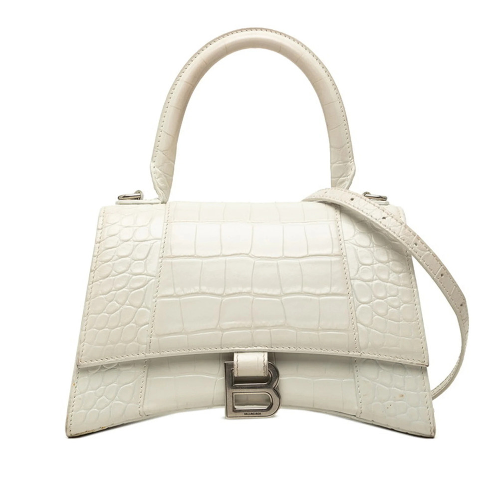 Balenciaga Hourglass Small Handbag Shoulder Bag 2-Way Embossed Leather 593546...